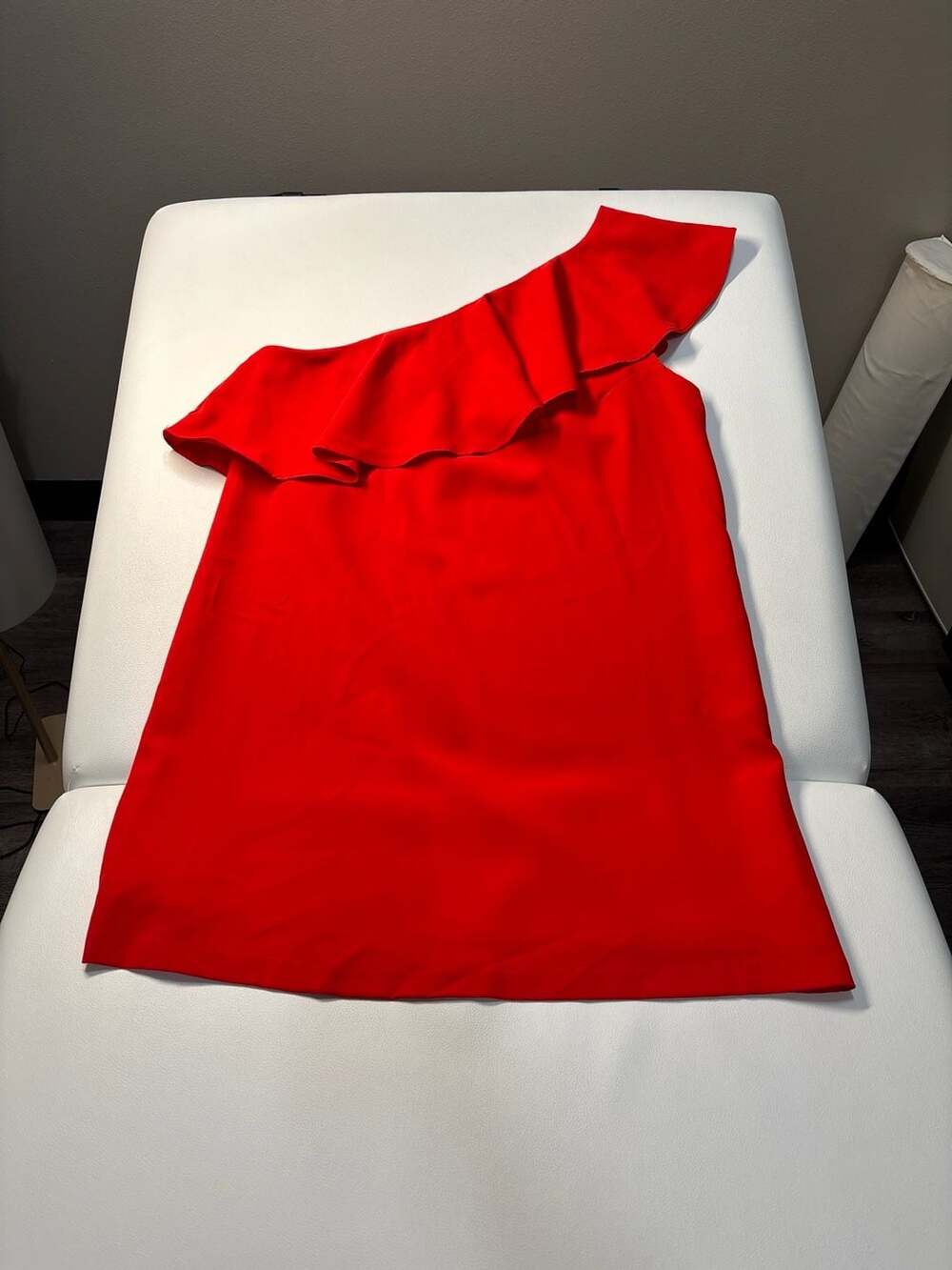 Sugar + Lips Red One Shoulder Ruffle Trim Tunic Dress